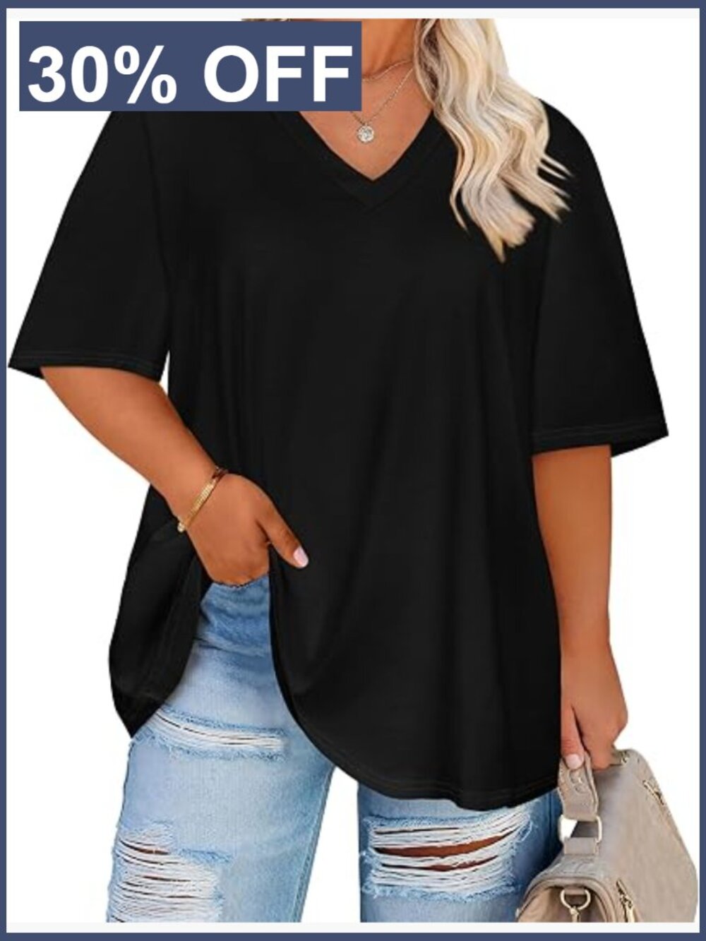 Women's Plus Size V-Neck Short Sleeve T-Shirt Oversized Boxy Tee